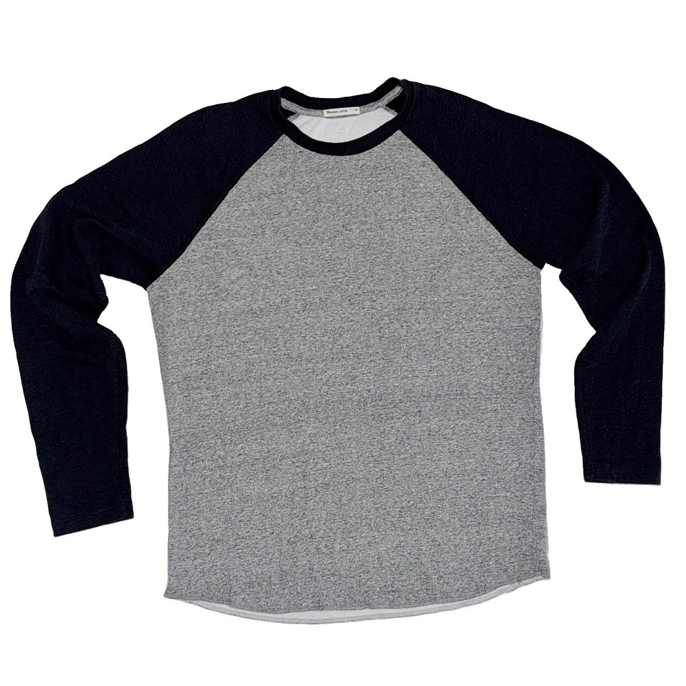 Marine Layer Mens M Baseball Raglan Long Sleeve Shirt Gray Navy Double Knit Tee